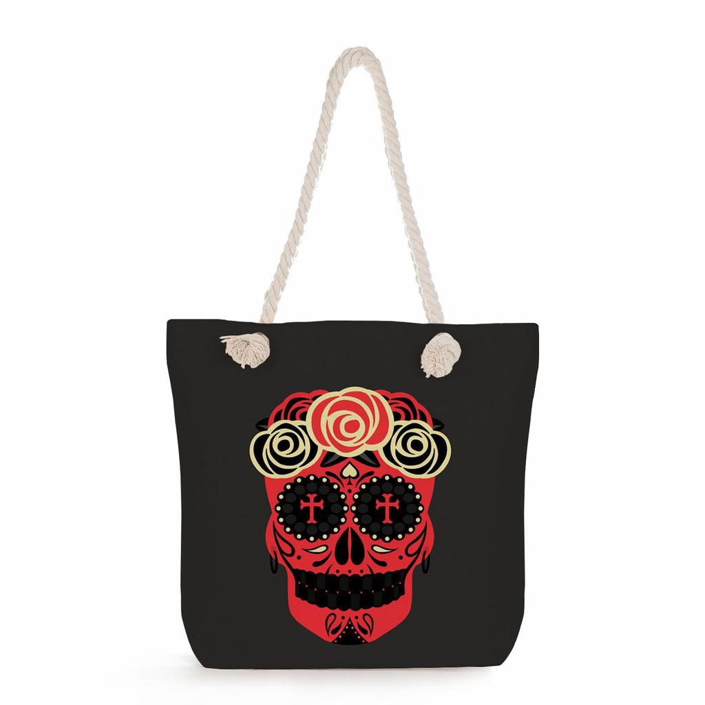 Skull print thick rope single-shoulder beach bag 7298 KTB