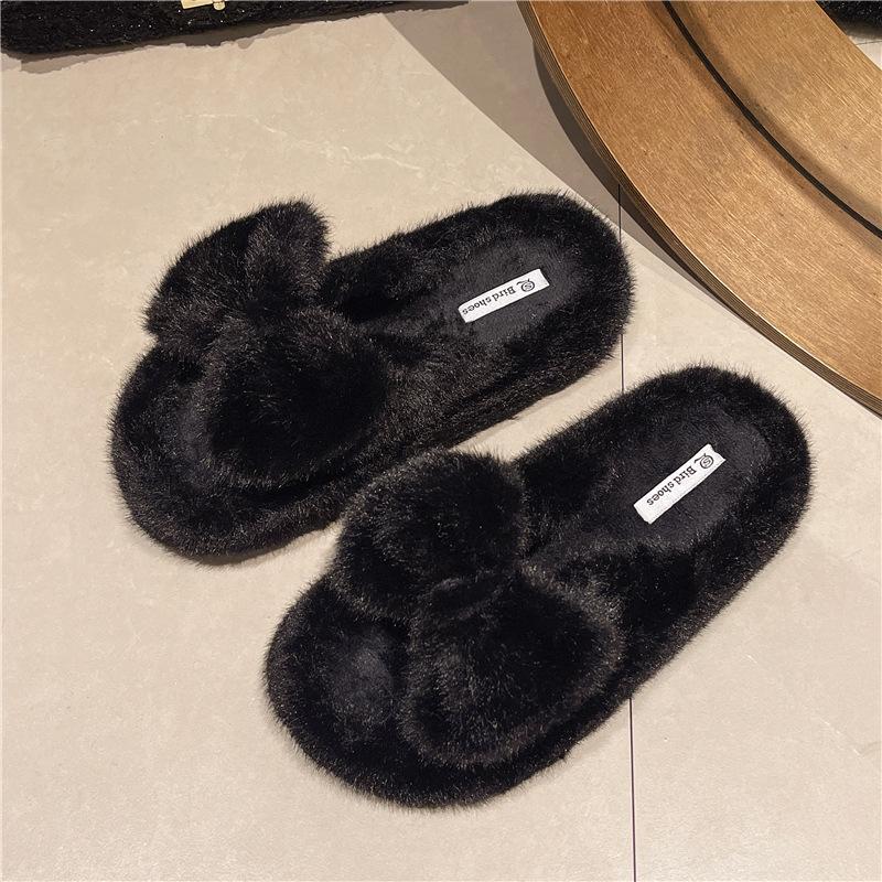2025 Herbst- und Wintermode lässig vielseitig hochwertig dicker Boden ins tide fashion Plüsch Ein-Wort flauschige Hausschuhe