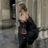 Top Corset Tomara-que-caia de Renda Transparente Feminino, Bustier Liso Com Baleias Para Streetwear & Festa