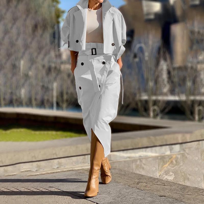 2023 Autumn Versatile Casual Workwear Set: Button-Up Belted Skirt