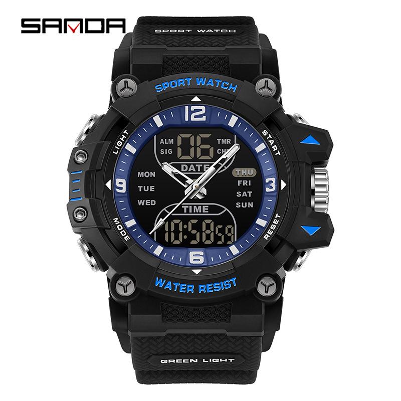 SANDA Luminous Waterproof Dual Display Sports Watch for Students