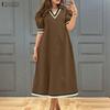 Women Casual V-Neck Loose Summer Short Sleeve Dress