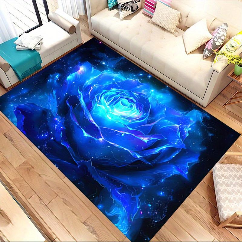 1pc Blue Rose Themed Rug for Home Decor, Non-slip Office Carpet, Chair mat, Outdoor Mat, Christmas and Halloween gifts-0731169