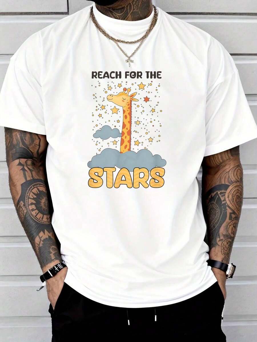 

Reach For The Stars Design Giraffe T-Shirt Unisex s Fashion T-Shirt L