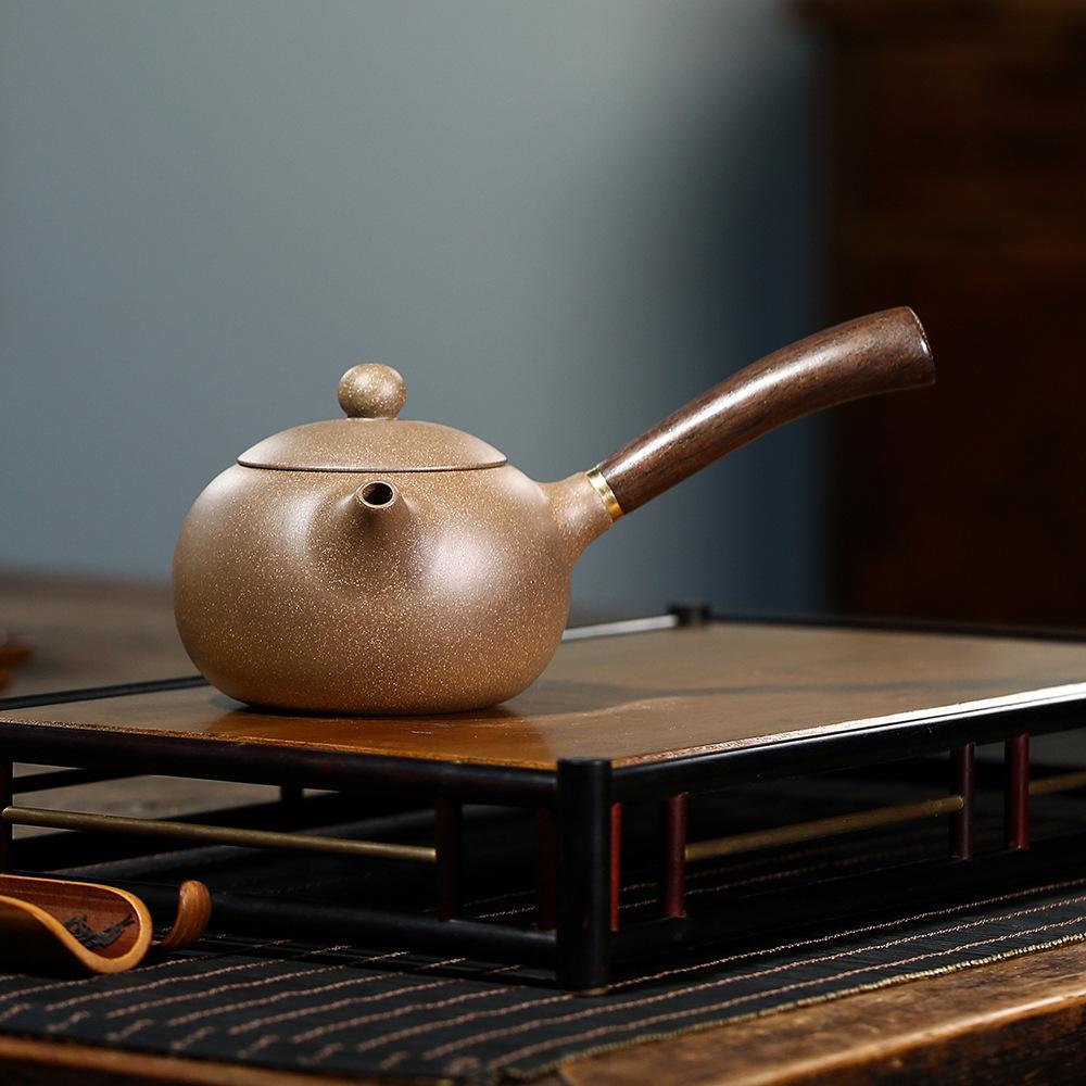 Handmade Yixing Purple Clay Teapot Set - Antique-Style Tangyu Side Handle