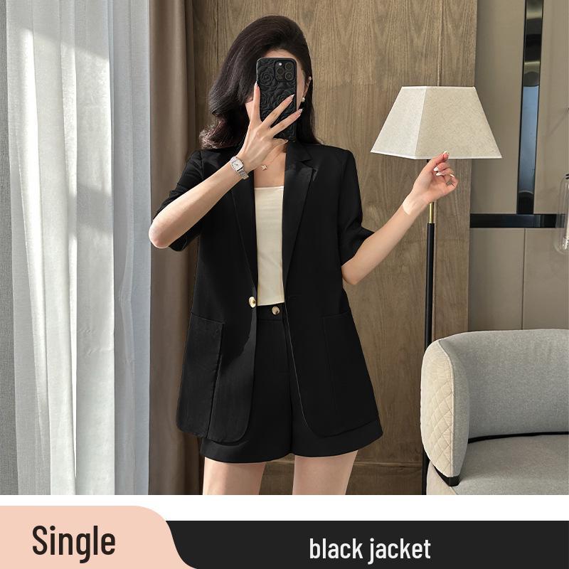 Chic Goddess Style Women's Summer Suit: Short Sleeve Blazer & Shorts Two-Piece Set