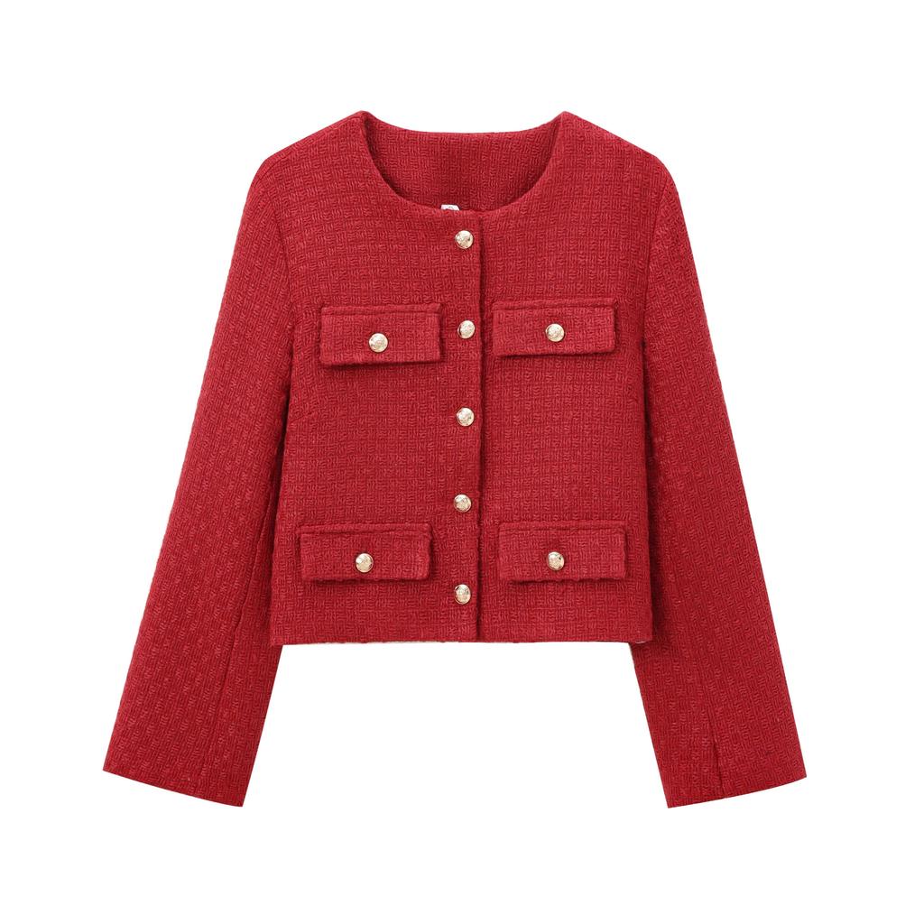 European and American style, new women's clothing, foreign style round neck long-sleeved thousand gold small fragrant jacket 1231352