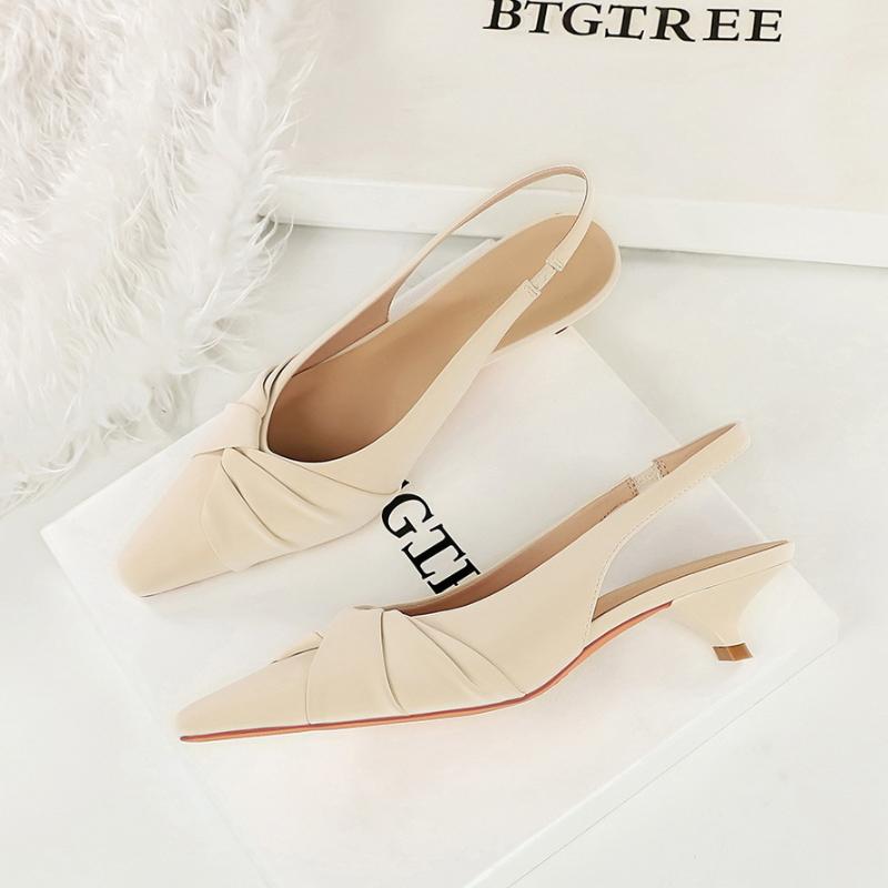 Fashion Pointed Toe Back Tripping Single Shoes Shallow Mouth Wine Glass Heel Bow Women's Shoe Thin Heel Empty Fashionable Low Heel Shoes