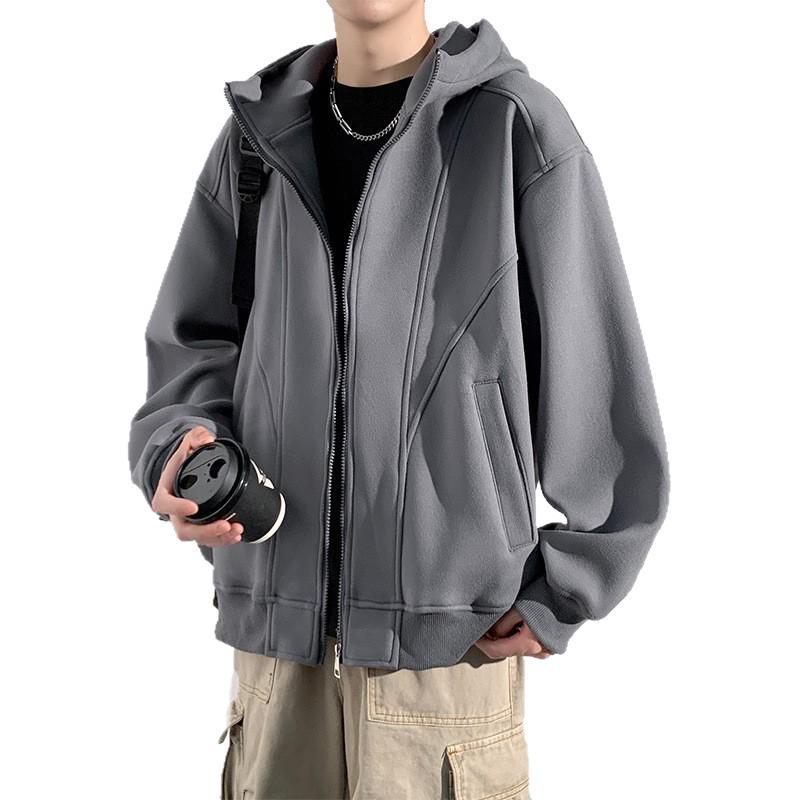 Men's Autumn/Winter 2025 Fleece-Lined Hooded Cardigan Sweatshirt, Heavyweight Casual Jacket for Teen Boys.