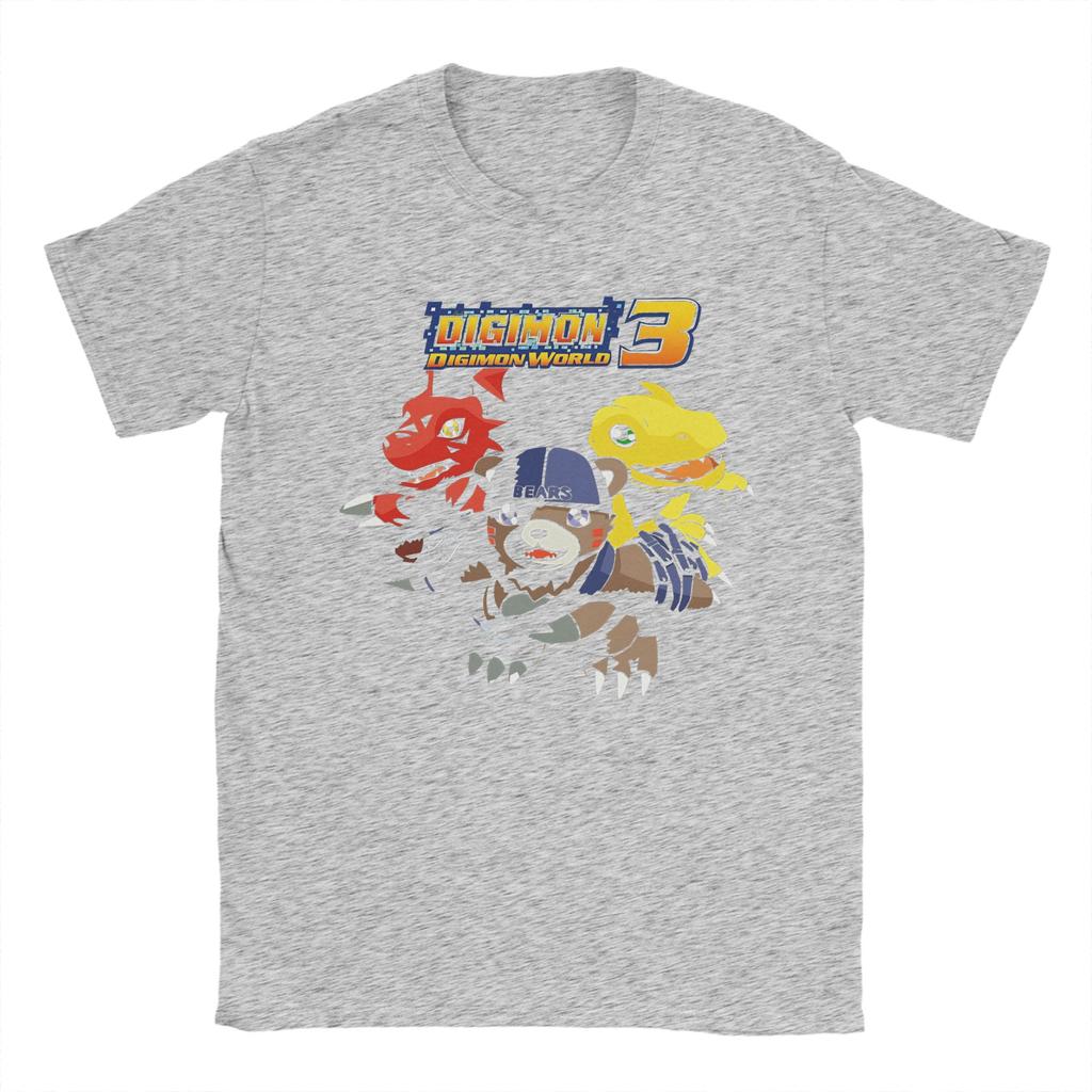 Digimon World T-Shirt Herren Baumwolle Oberteile Retro Rundhalsausschnitt Kurzarm