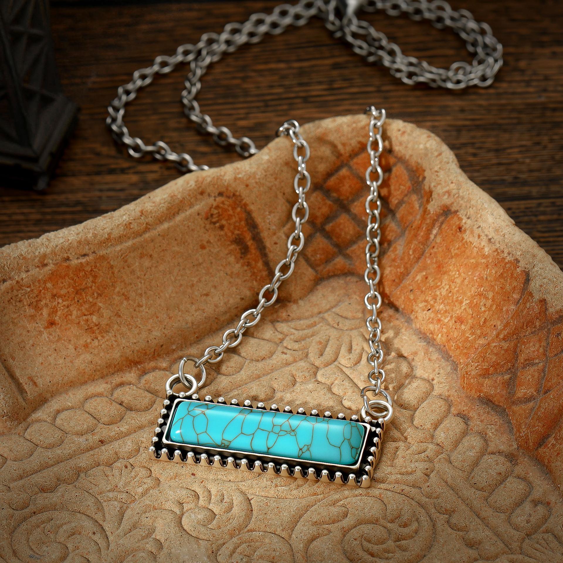 Turquoise Scalloped Earrings Necklace Women S Fashion Retro Bohemian Versatile Jewelry