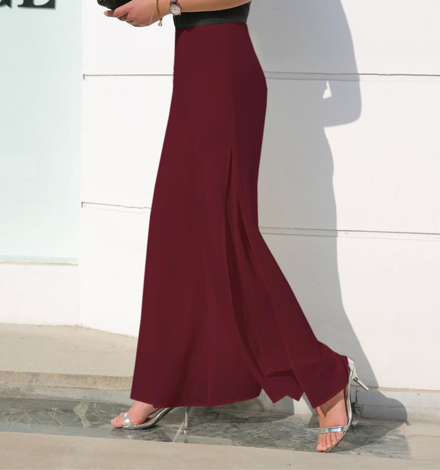 Falda pantalón de gasa para mujer, pantalones de cintura alta, falda de gasa suelta, pantalones informales rectos Shuai Ku, pantalones de pierna ancha con abertura