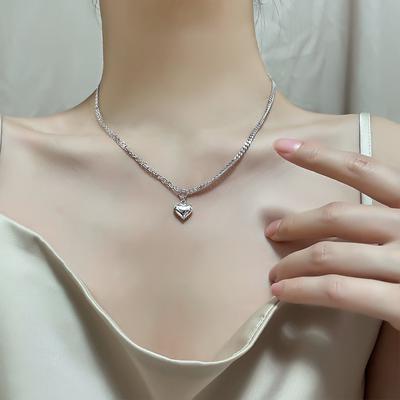 S925 Sterling Silber Halskette süße und coole Liebe Spleißen Halskette Frauen kalten Stil Nische modische Schlüsselbein Kette