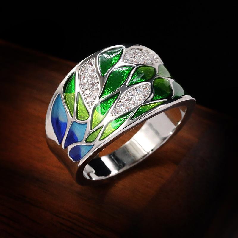 S Sterling Silver Colorful Enamel Flowers Rings for Women Bling Zircon Inlay Wedding Ring Fashion Jewelry Gift