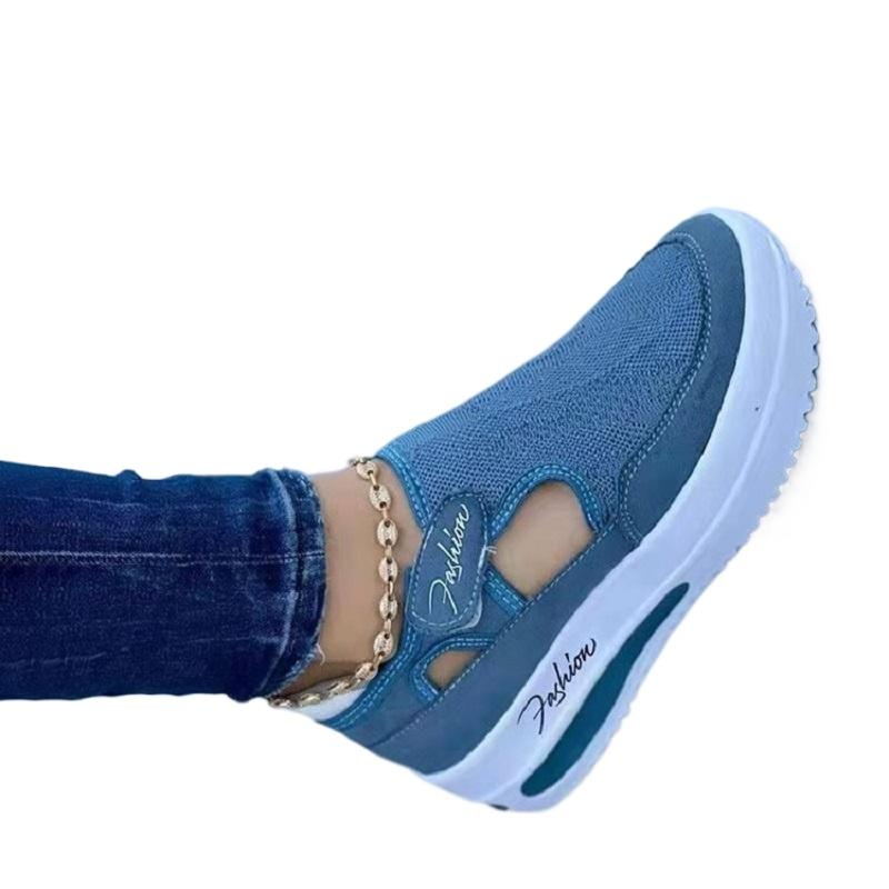 Léto nové Prodyšná síťovina na klínku Neformální sportovní boty Plus velikost 43 Neklouzavá žena Boty na vulkanizaci Platforma Dámské Tenisky