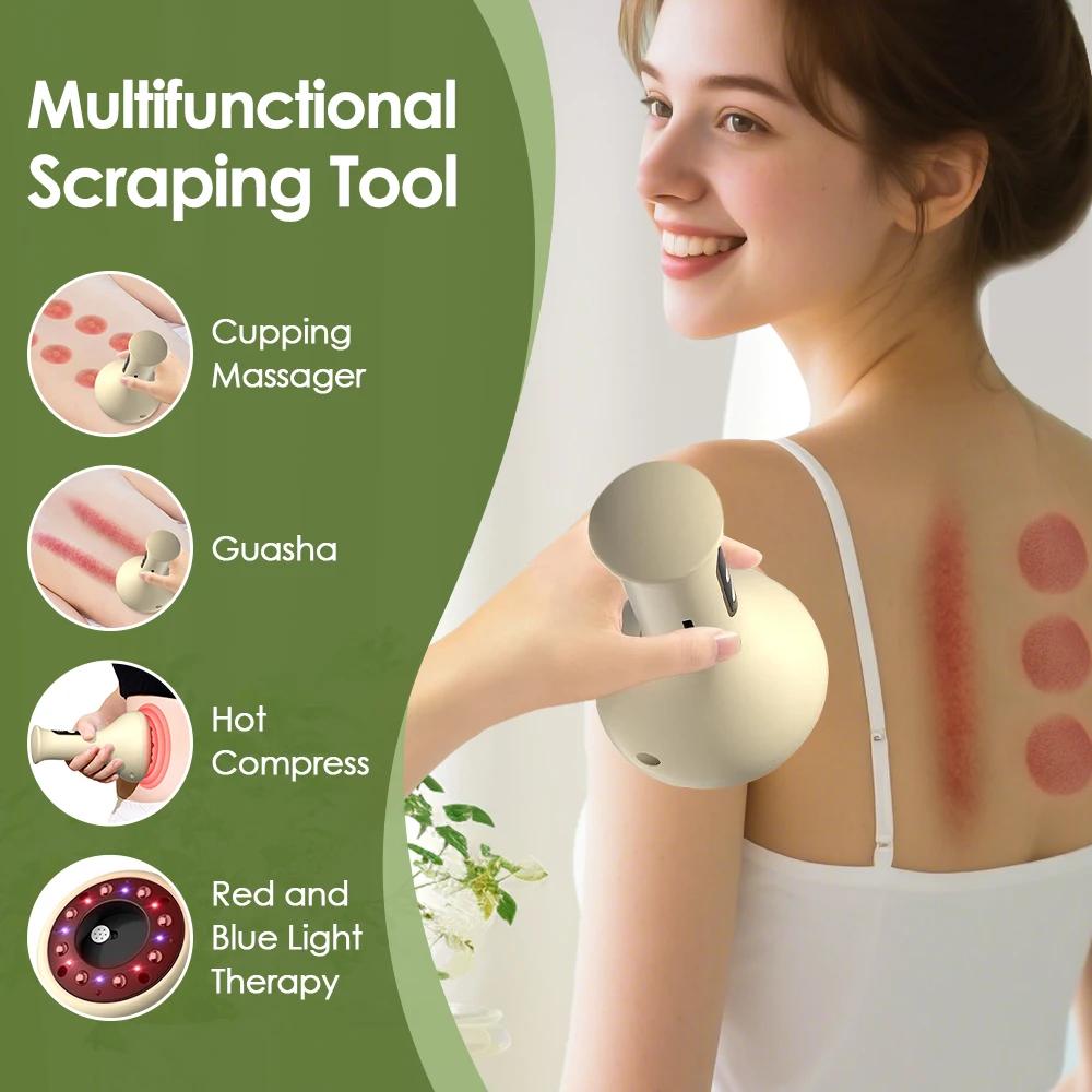 USB Rechargeable Abdominal Massager for Hot Compress and Adjustable Guasha Cupping Intensity Arm and Leg Massage Handheld
