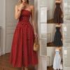 Women Retro Polka Dot Strapless Slim Fit A Line Long Dress