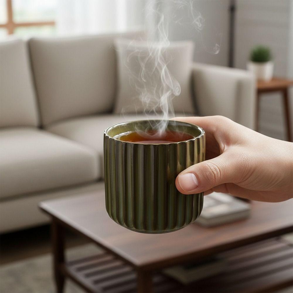 Vertical Striped Japanese Style Ceramic Tea Cup Kiln-Changed Glaze Coffee Mug Sushi Restaurant