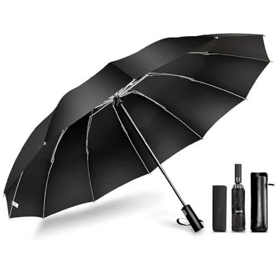 Super Large Size12 Ribs Folding Umbrella One-Touch Automatic Open Close Mens Reverse Wind Resistant Teflon Coating Windproof Water Repellent Durable