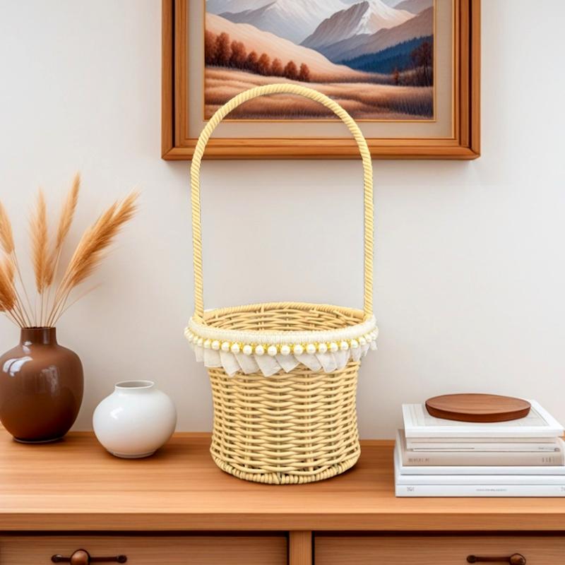 1Pc Weaving Simplicity Hat Basket Countryside Handheld Modern Photography Props Manual Flower Basket