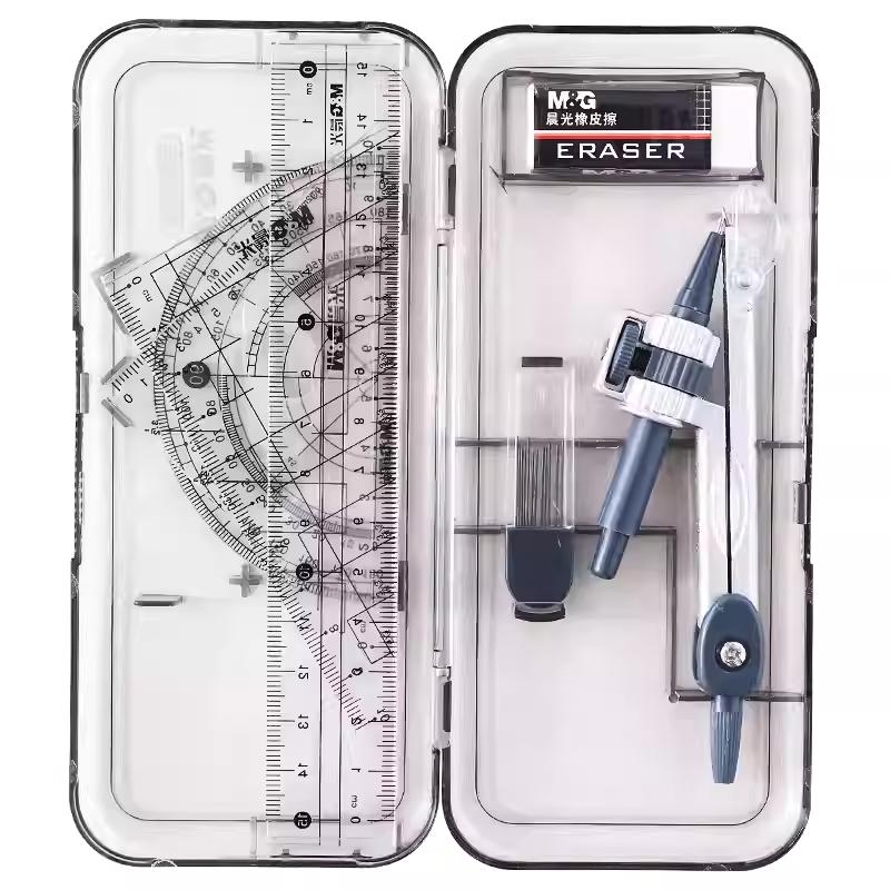 M&G Compass Set, with Compass, Ruler, Triangle, Protractor, Eraser, Lead Pencil for Students Drawing, Exam, Use