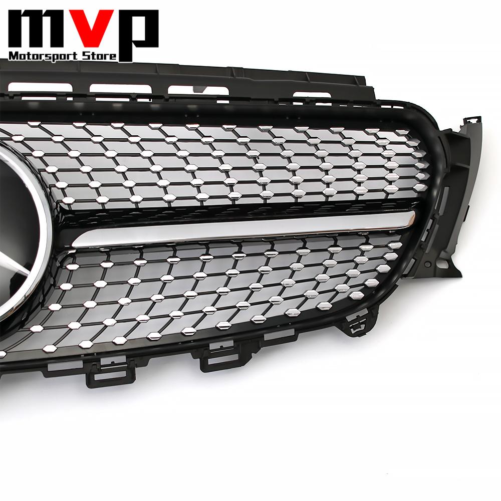 FCM5   Diamonds Style Racing Grille With Car Front Bumper Grill Silver Border Mirror 3D Emblem Logo For Mercedes Benz E W213 16-20 E300