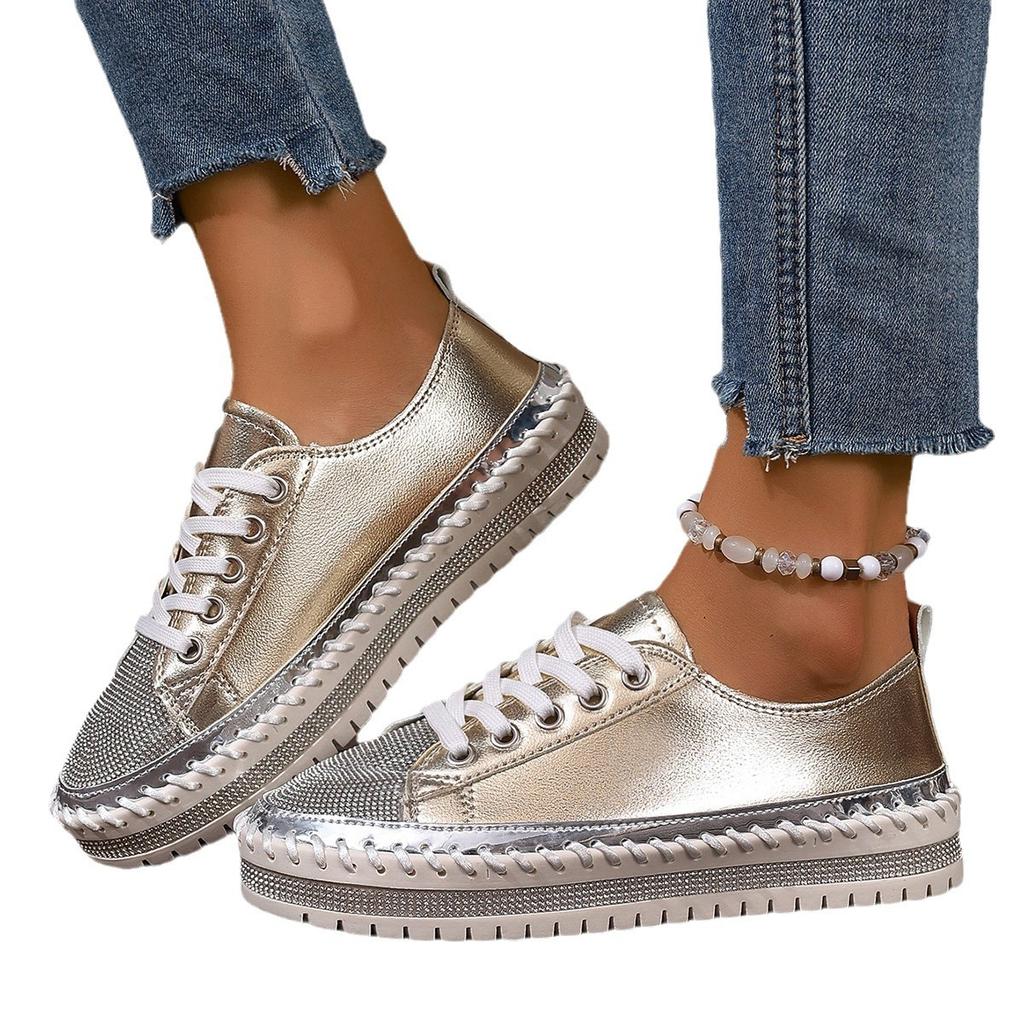 Plus Size Shoes for Women Spring Autumn Men 35-44 Zapatos De Mujer Casual Fashion Rhinestone Platform Non-slip Flats Sneakers