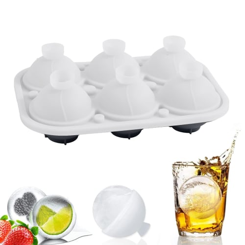 Silicone Ice Cube Tray, Round Ice Maker with Cover, Dust and Odor Protection, Ice Container, Ice Ball Maker, Large Ice, Funnel Included, Round Ice, Sl