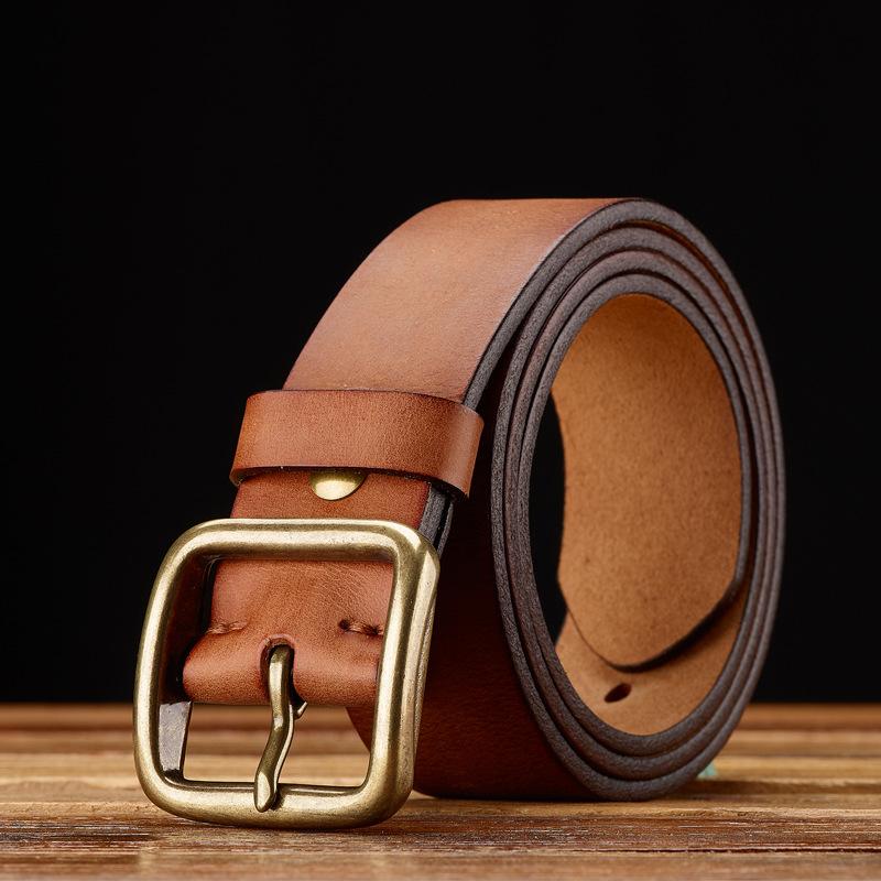 

Retro Handmade First-Layer Cowhide Belt, Men S Genuine Leather Pin Buckle, Fashionable And Personalized Korean Version Of Trendy Middle-Aged And Young 130cm [suitable for pants size 39-42]