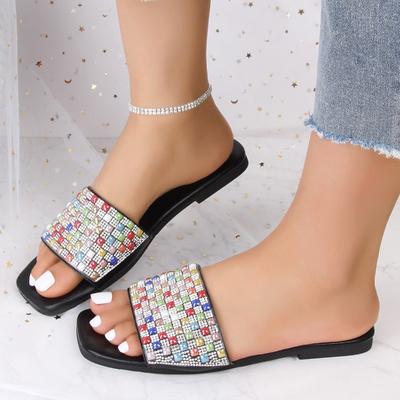 Sapatos Femininos Chinelos Femininos Básicos Moda Cristal Chinelos Diários Femininos Verão Tamanho Grande Bico Aberto Rasteirinhas
