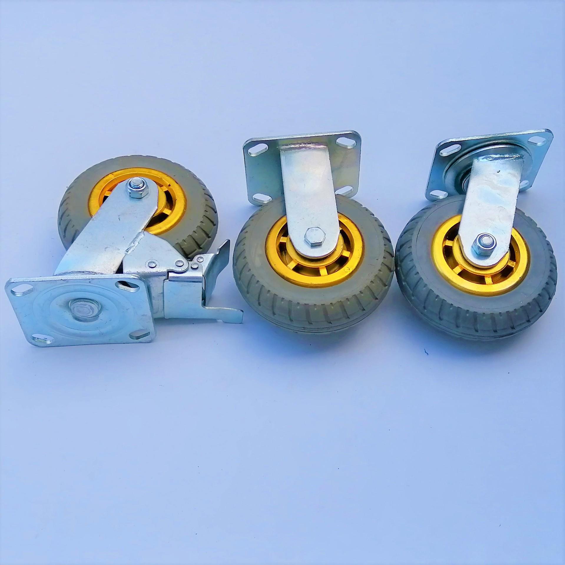 Heavy-Duty Grey Rubber Industrial Swivel Caster Wheel - Silent and Elastic Design 4-inch Gold Rubber Fixed