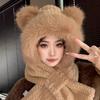 Cute Bear Hat Gloves Three In One Scarf Plush Hat for Women In Winter Riding Easy Outdoor High End Warm Hat