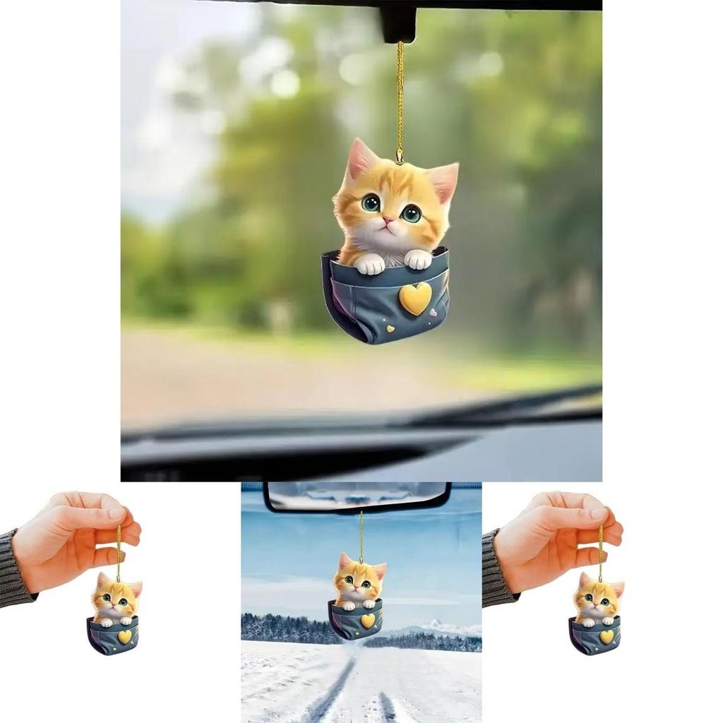 Car Decor Acrylic Cute Cat Interior Mirror Hanging Ornament For Kid Interior