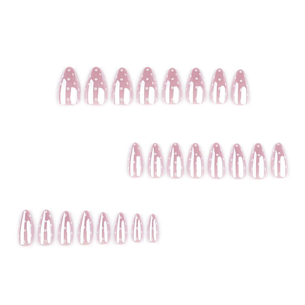 White Polka Dot Almond Sparkle Nail Art - Short Wearable Nail Pieces