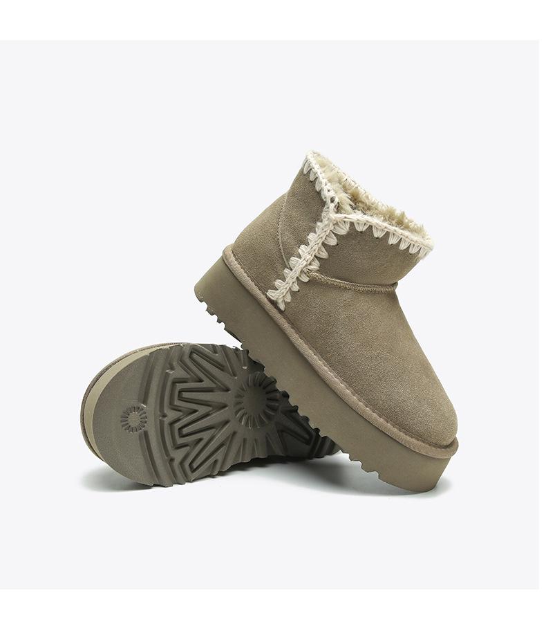 2024 Women's Genuine Leather Thick-Soled Snow Boots: Warm, Velvet-Lined, Non-Slip, Short Fur Boots