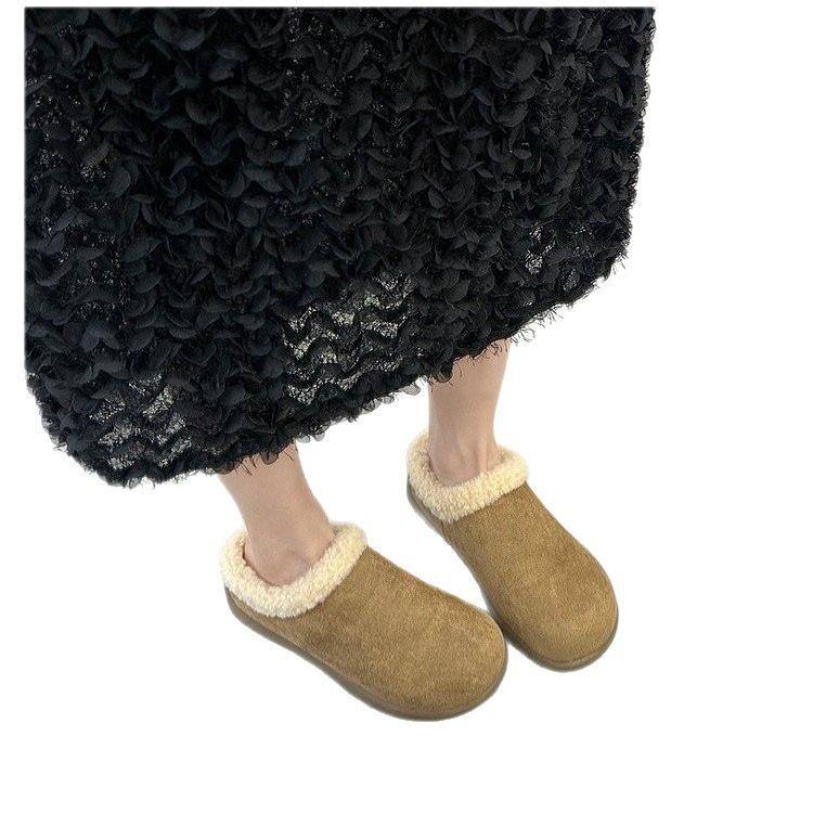 Mao Mao Shoes Wear New Autumn and Winter Thick-soled Small Potatoes Birkenstock Head Half Slippers Piled Cotton Slippers