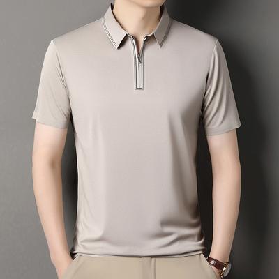 Dad Men'S Short-Sleeved, Zipper T-Shirt Casual Solid Color Half-Sleeved Polo Shirt Trend