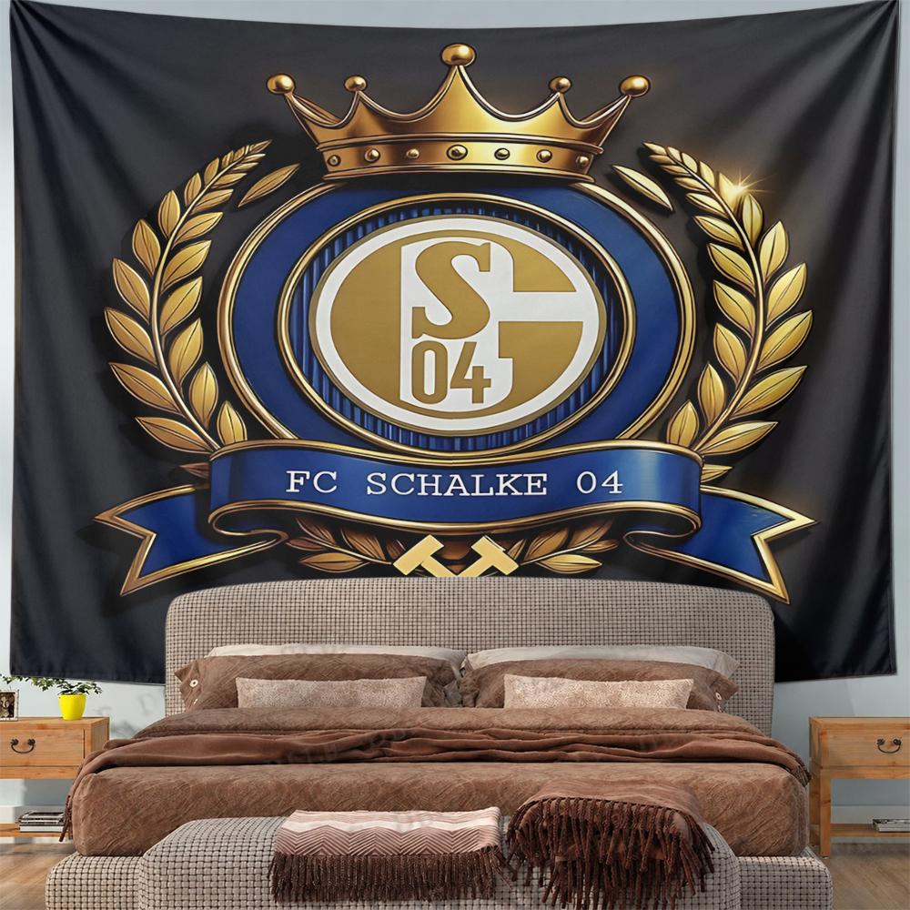 FC Schalke 04 Fußballclub Wappen Wandteppich Goldene Krone Lorbeerkranz Blau Königliche Fan-Dekoration für Schlafzimmer Man Cave Geschenk