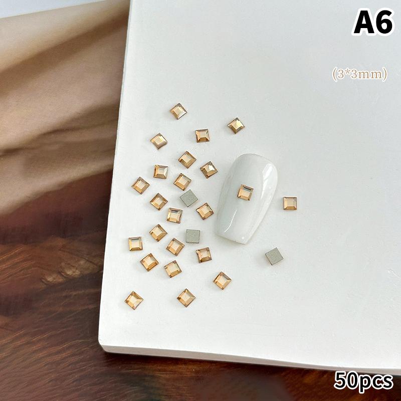 50Pcs Champagne Nail Art Rhinestone 1-6Mm Flatback Glass Crystal Gems Hotfix Nail Diamond Mixed Sizes Nail Charms