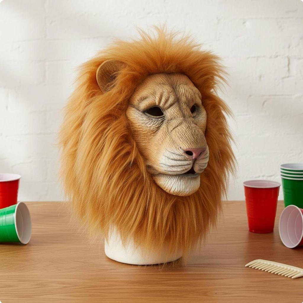 Lion Headpiece Furry Mane Full Head Costume Accessory for Adults, Halloween, Cosplay,