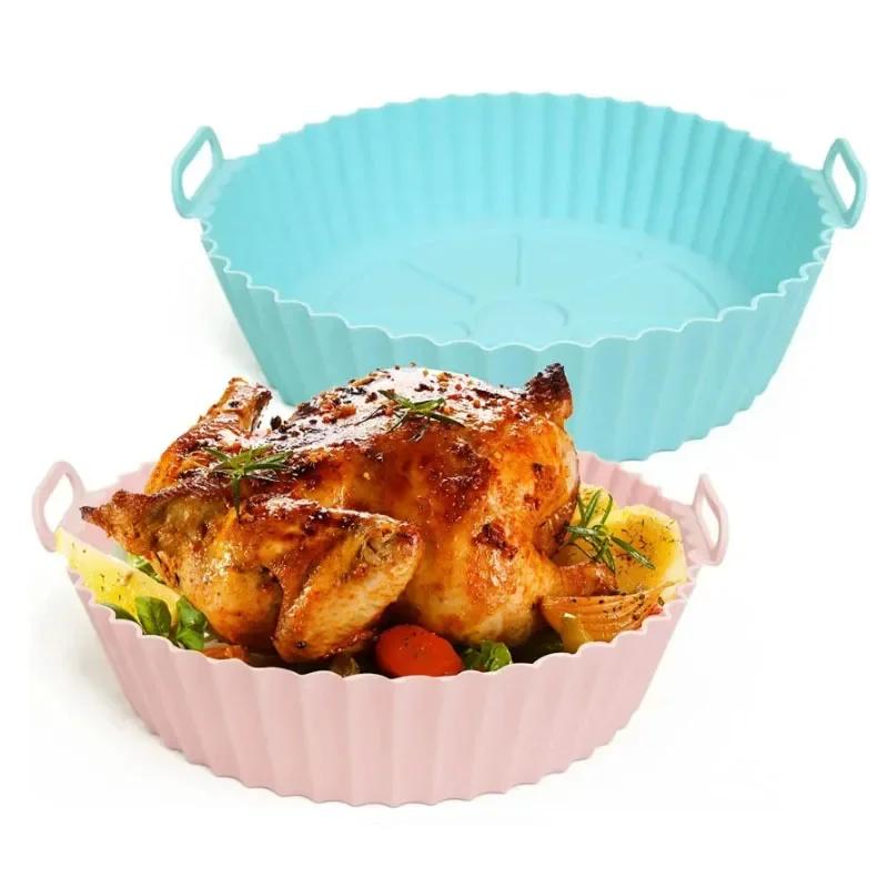 Air Fryer Silicone Basket Reusable Container Accessories Oven Tray Pizza Fried Chicken Baking Mold Protector Kitchen Tool
