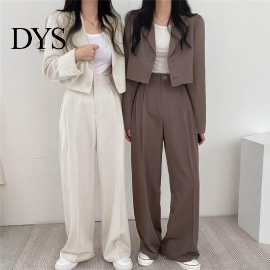 Lady Wide Leg Trousers 2 Pcs/Set Women Coat Pants Set Lapel Single-breasted Cardigan Long Sleeve Jacket High Waist Straight Formal Commute Outfit