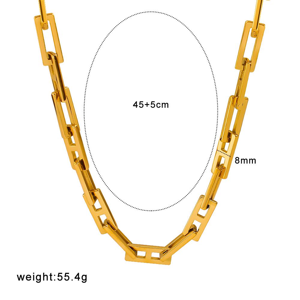 Conjunto de Pulseira e Colar de Corrente Feitos à Mão Banhado a Ouro 18K: Design Quadrado Espesso, Aço Inoxidável Polido.