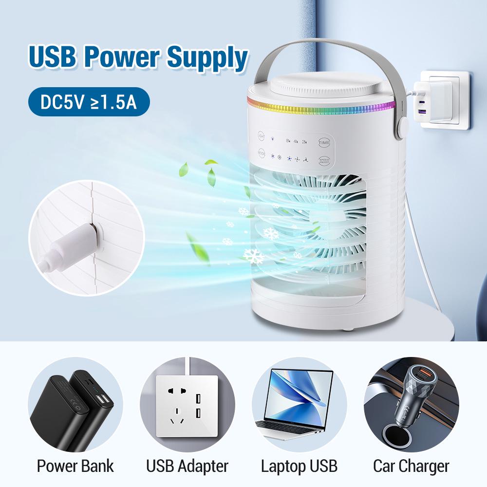 Portable USB Air Conditioner Fan with Ice Water Cooling, 3-Speed, Desktop Compatible