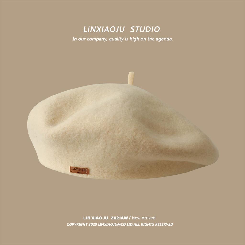 Temperament Solid Color Wool Beret Women'S Japanese Brown Autumn And Winter Bud Hat Versatile Literary And Retro Painter Hat Tide
