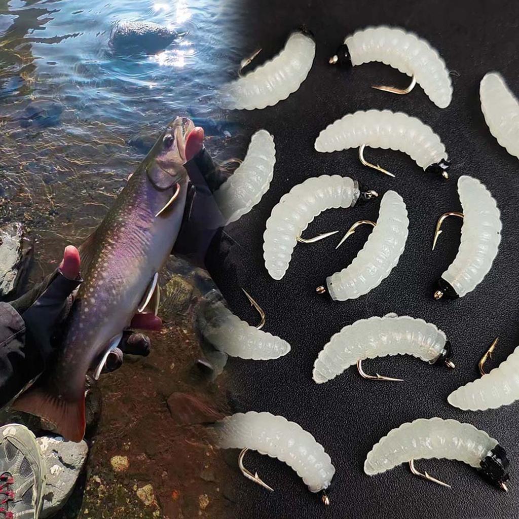 4/8pcs-#10 Bass Fishing Worms Lures, Silicone Soft Maggot Baits Bread Worm Fishing Lure