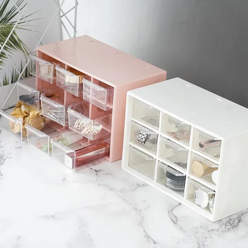 Ins Nine-grids Storage Box Dustproof Drawer Type Box Desktop Stationery Jewelry Cosmetics Storage With Lovely Stickers