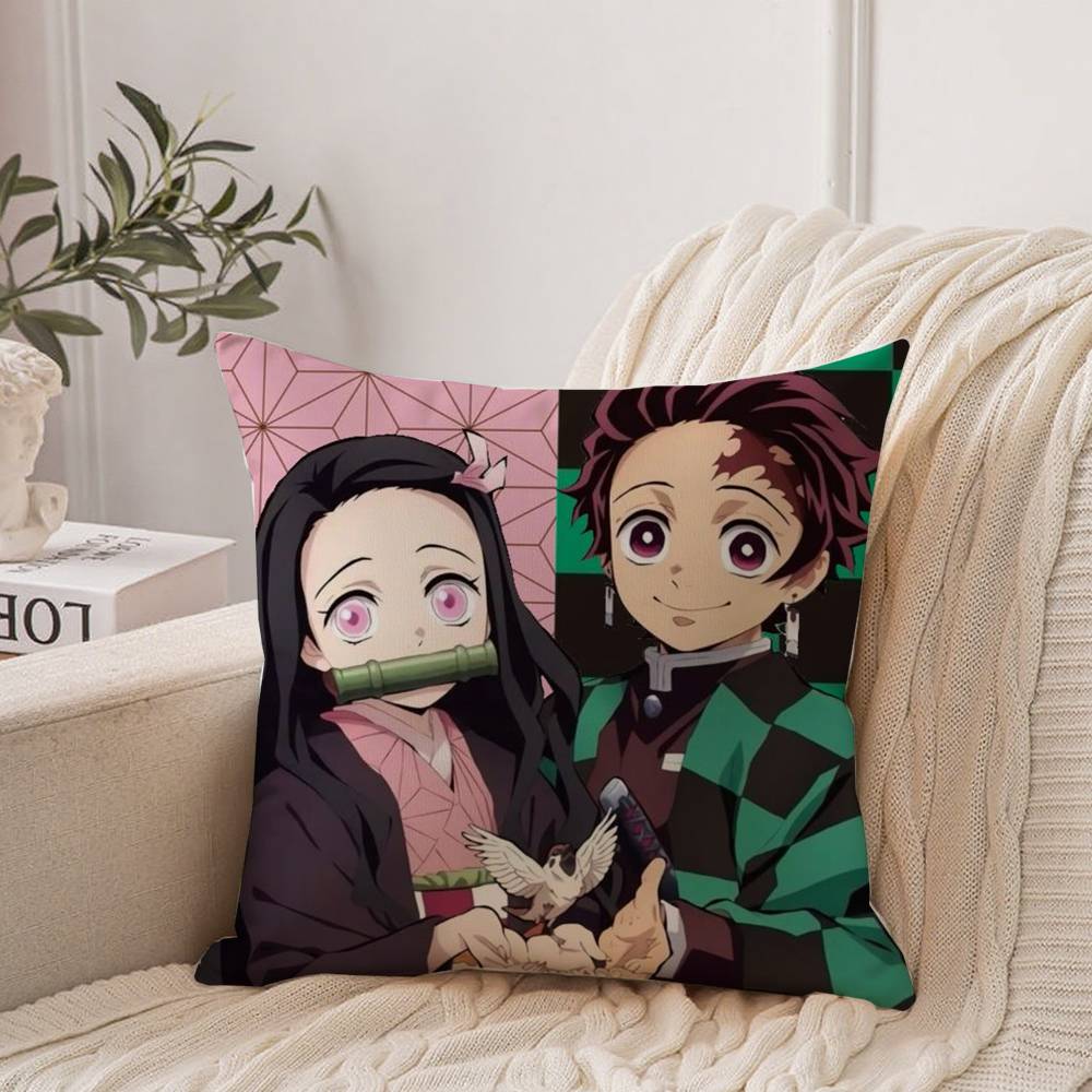 Anime Demon Slayer Kamado Tanjirou Kamado Nezuko Pillow Case Home Decor Throw For Sofa Bed Car Room Decor Gift Idea