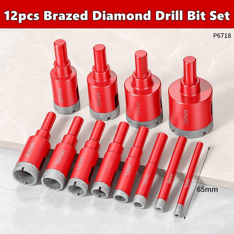 6-35mm Hole Saw Kit with Hand Tools, Granite, Tile, Ceramic12pcs Diamond Drill Bit Set for Glass, Marble & Stone