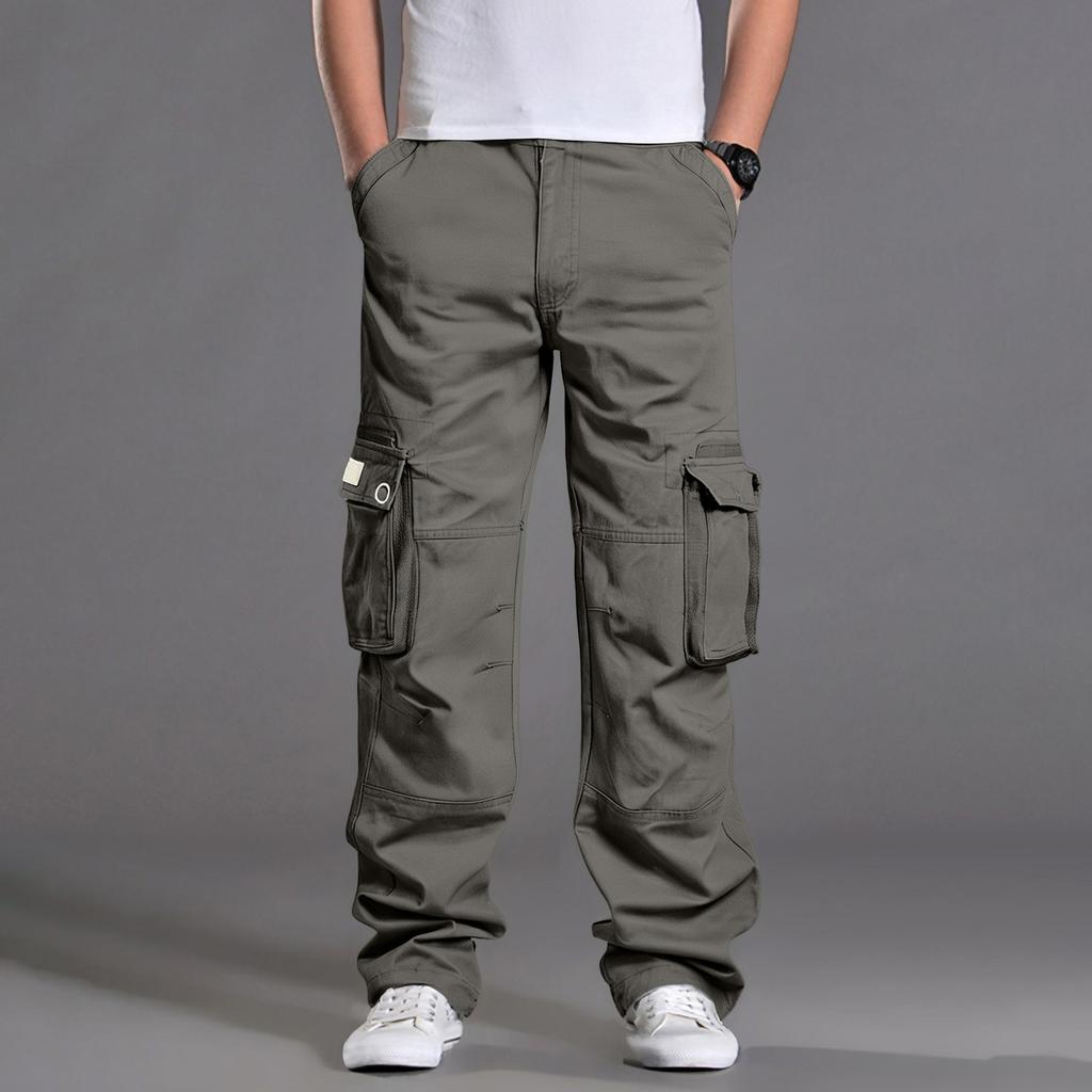 Pánské volné ležérní pracovní kalhoty s více kapsami, kalhoty se stahovací šňůrkou v pase